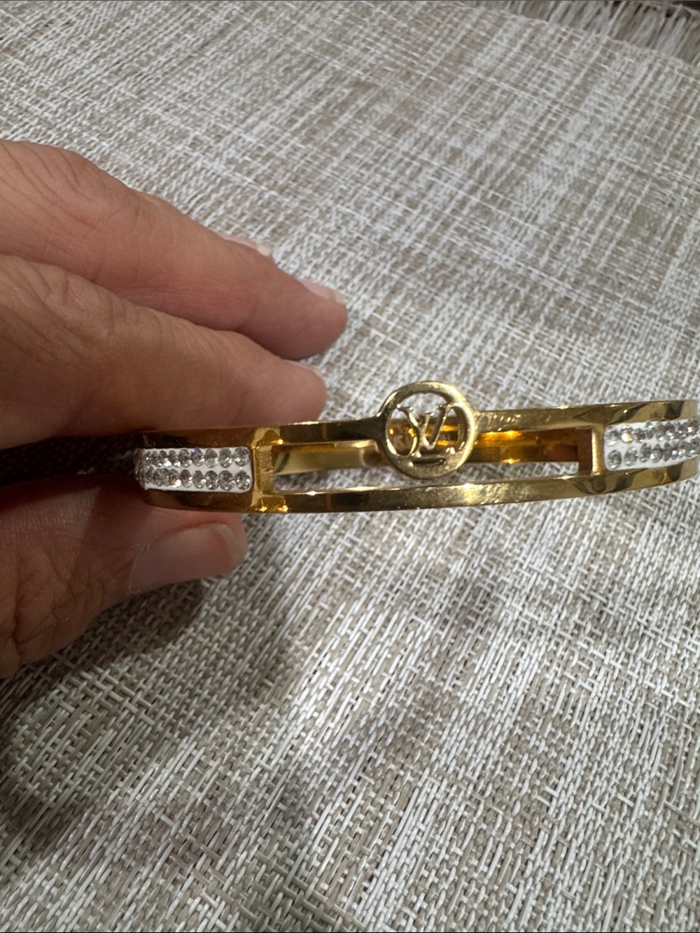 Gold-Tone Logo Crystal Pavé Bangle Bracelet